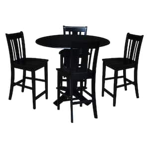 Aria Black 42 in. Solid Wood Drop-Leaf Counter Height Pedestal Table and 4-San Remo Stools, Seats 4