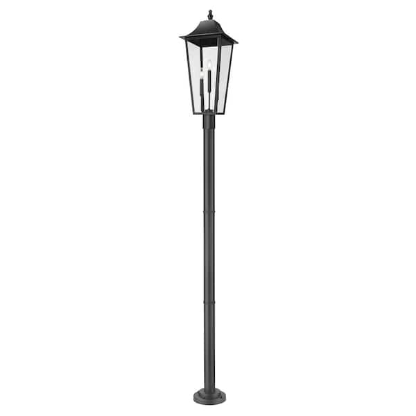 Gannon 3-Light Black Stainless Steel Hardwired Outdoor Marine Grade Post-Light Set with no bulbs included