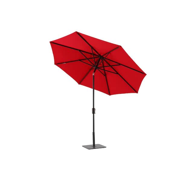 Trustmade Modern Muse 9 ft. Aluminum Market Tilt Crank Lift Patio Umbrella in Sunbrella Jockey Red