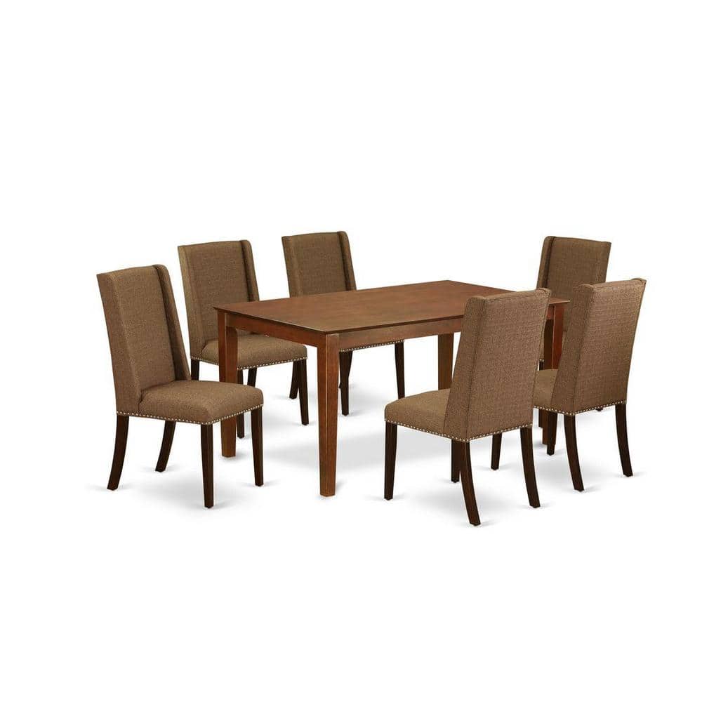 7-Piece Mahogany Finish Solid Wood Top Dining Table with 6-Parson Chairs with Lattice Back