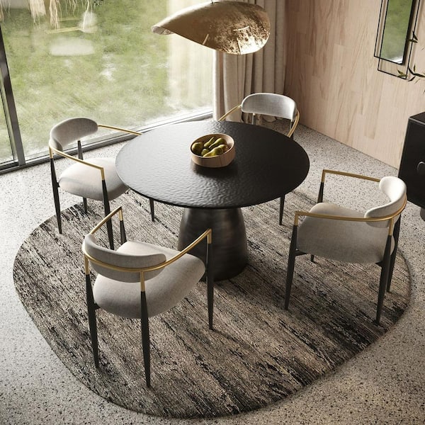 Calexico Black Wave Glass 47 in. Pedestal Round Dining Table Seats 4