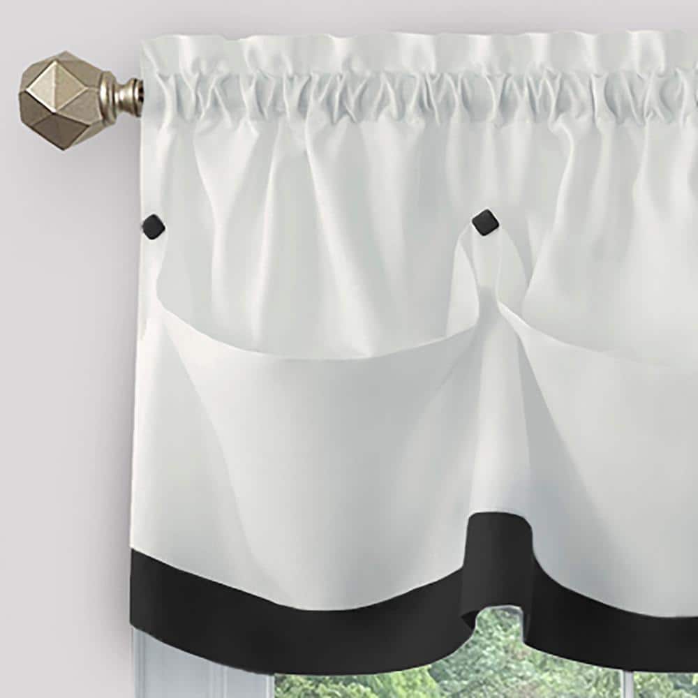 Black and White Polyester Kitchen Curtain Tier and Valance Set