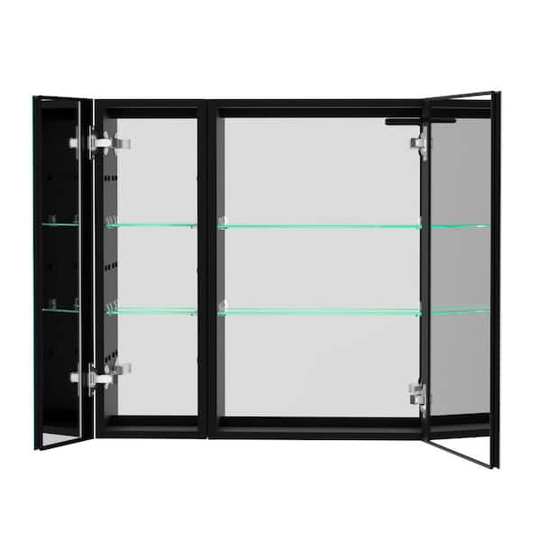 FUNKOL 30 in. W x 30 in. H 2-Door Black Rectangular Aluminum Medicine Cabinet with Mirror