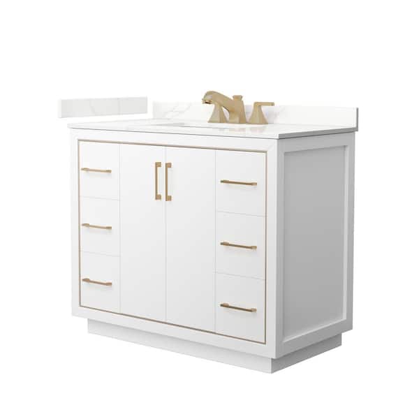 Wyndham Collection Icon 42 in. W x 22 in. D x 35 in. H Single Bath Vanity in White with Giotto Quartz Top