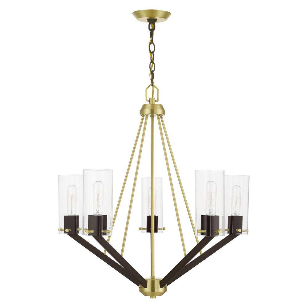 Satin Brass and Bronze 5-Light Mid-Century Modern Chandelier