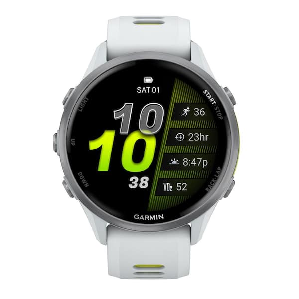 Forerunner 970 Running Smartwatch in Whitestone/Amp Yellow, 1.9 in x 0.5 in