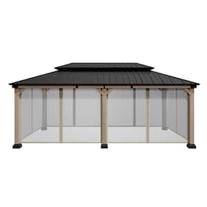 12 ft. x 20 ft. Cedar Solid Wood Frame, Galvanized Steel Double Top Gazebo With Mosquito Net