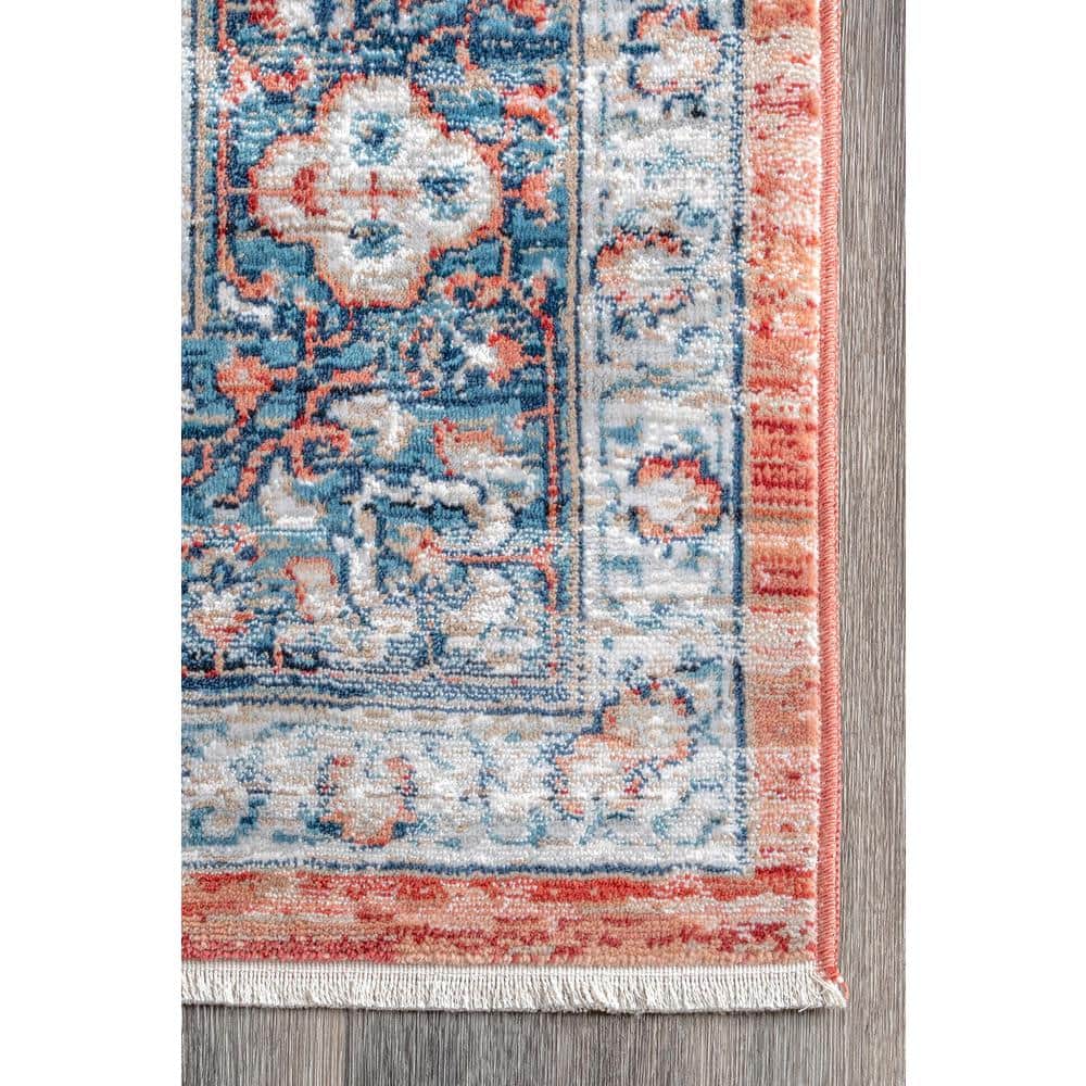 Vintage Red and Blue Medallion Synthetic Runner Rug