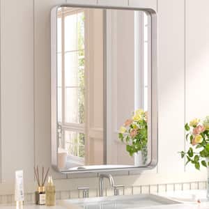 16 in. W x 24 in. H Rectangular Aluminum Framed Wall Mount Bathroom Vanity Mirror in Silver