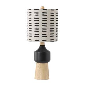 26 in. Wood and Black Ceramic Table Lamp with Black and White Linen Shade