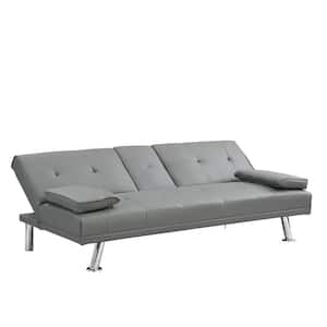 66 in. 2-Seats Futon Sofa Bed Sleeper Light Grey Fabric