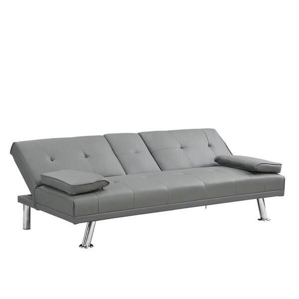 wetiny 66 in. 2-Seats Futon Sofa Bed Sleeper Light Grey Fabric