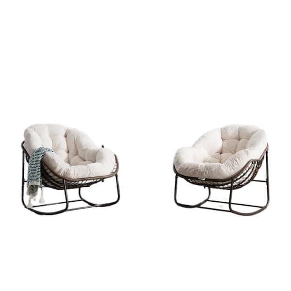 Unbranded Metal Outdoor Rocking Chair with White Cushions