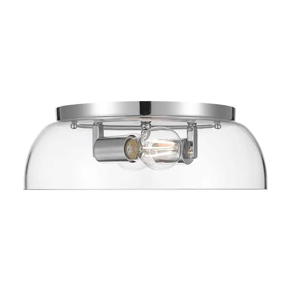 Duncan 14 in. 2-Light Chrome Transitional Flush Mount with Clear Glass Shade, No Bulbs Included