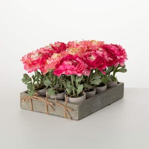 7 in. Artificial Potted Peony Floral Arrangements in Crate of 12
