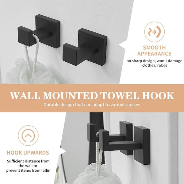 5-Piece Bath Hardware Set with Towel Bar Towel Hook Toilet Paper Holder in Matte Black