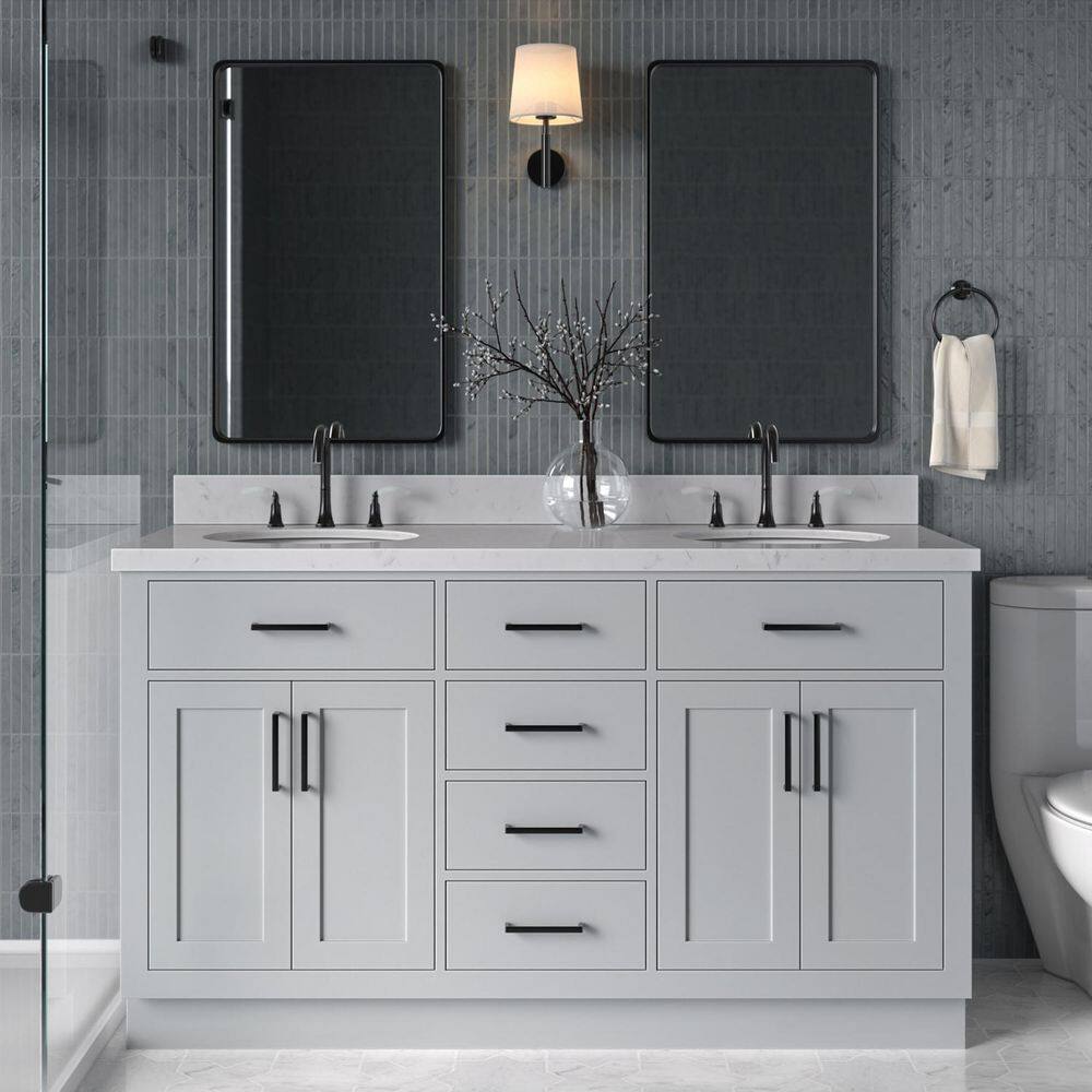 ARIEL Hepburn 60 in. Double Sink Freestanding Bathroom Vanity in
