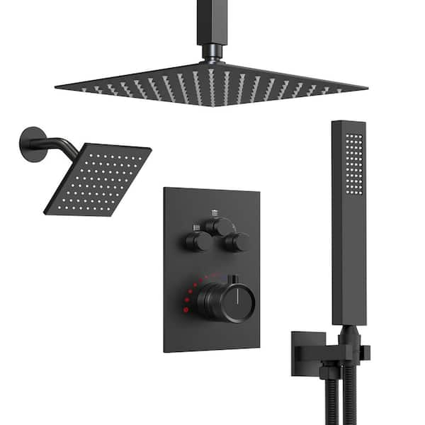 Shower System ! Fontana Ebikon Wall Mount Square Rainfall Matte Black Bathroom  Shower Set at