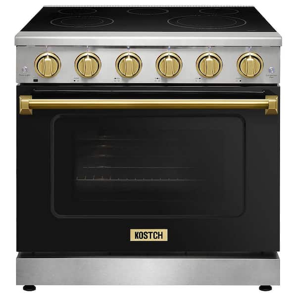 36 in. 5-Element Freestanding Electric Range with 6.0 cu. ft. True Convection Oven in Black with Bronze Handles