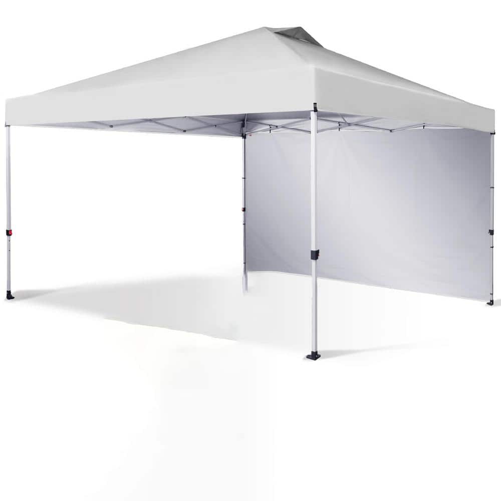 10 ft. x 10 ft. Pop Up Canopy with 1 Side Wall One Push Setup For Events Parties Camping with Cover Bag White Color price history on PriceWatchPro