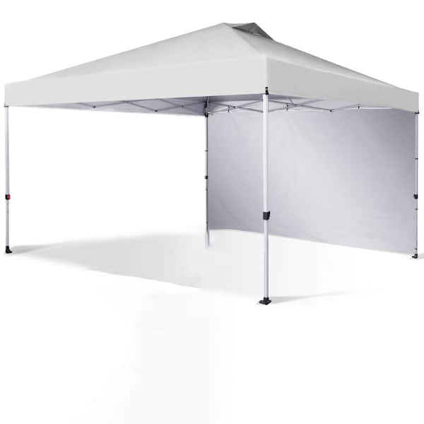10 ft. x 10 ft. Pop Up Canopy with 1 Side Wall One Push Setup For Events Parties Camping with Cover Bag White Color