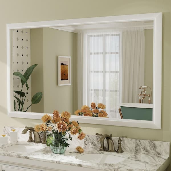 Apmir 60 in. W x 36 in. H Rectangular Aluminum Alloy Framed and Tempered Glass Wall Bathroom Vanity Mirror in Matte White