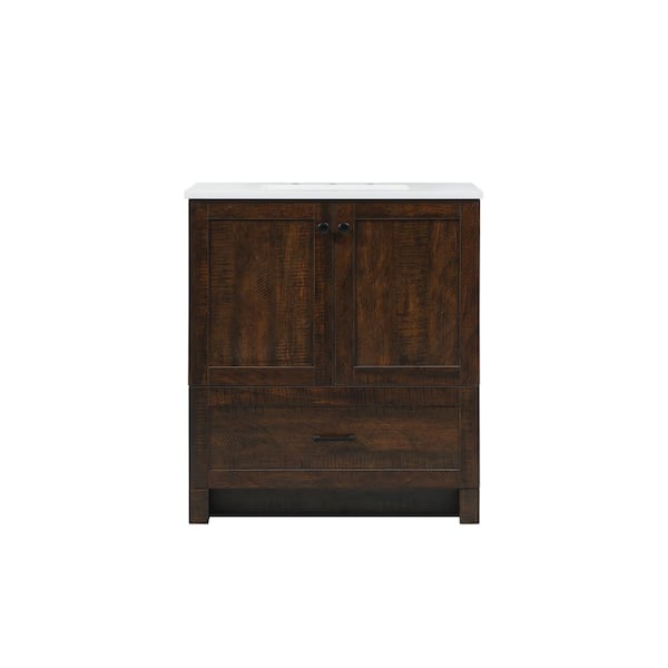 Unbranded Simply Living 30 in. Single Bathroom Vanity in expresso with Quartz Vanity Top in Ivory White
