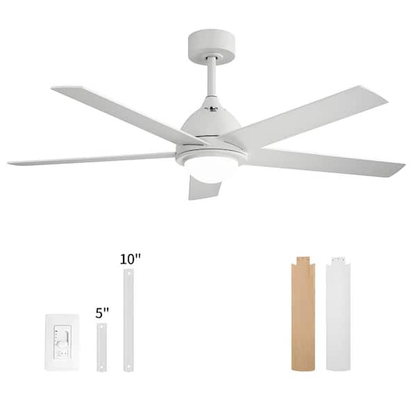 CACI Mall 52 in. Indoor/Outdoor White Ceiling Fan with Light and Wall Control, Downrod and Powerful Reversible Motor Included