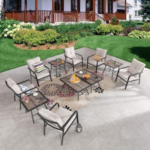 11-Piece Metal Outdoor Patio Conversation Set with Beige Cushions
