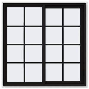48 in. x 48 in. V-4500 Series Black FiniShield Vinyl Right-Handed Sliding Window with Colonial Grids/Grilles