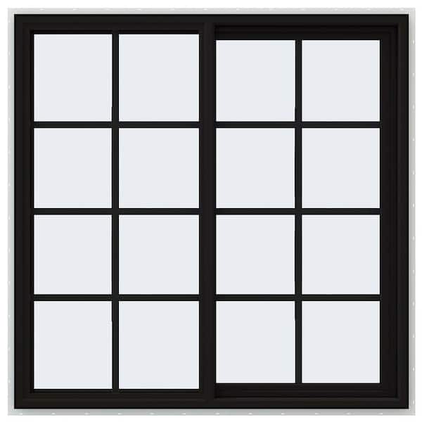 JELD-WEN 48 in. x 48 in. V-4500 Series Black Exterior/White Interior FiniShield Vinyl Right-Handed Sliding Window w/Colonial Grid