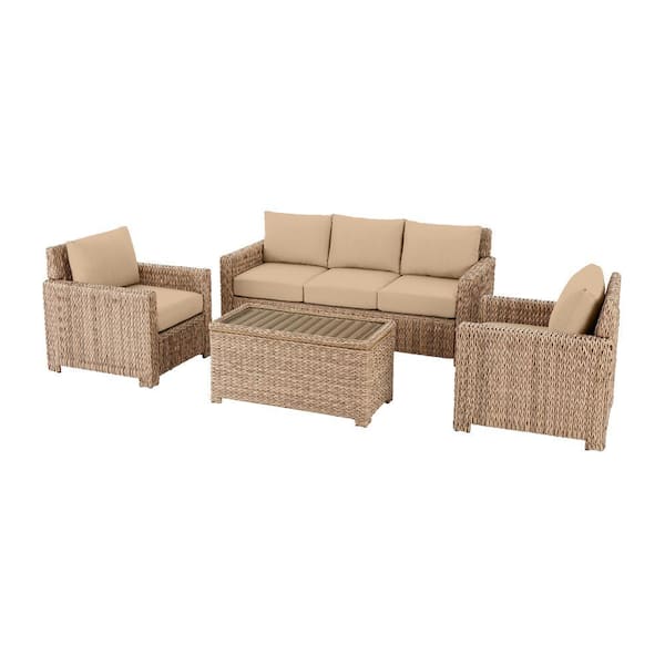 Outdoor Patio Furniture Deals Cushioned 4 Piece Sofa Conversation Tan Seats Set 
