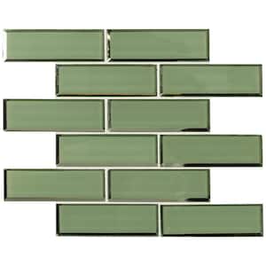 Evergreen Beveled Subway 12 in. x 12 in. Glossy Glass Mesh-Mounted Mosiac Wall Tile (9.6 sq. ft./Case)