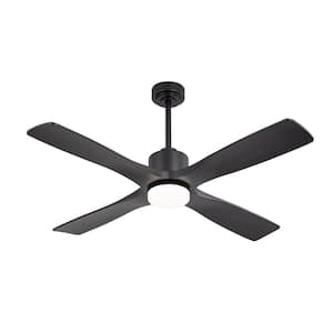 54 in. Solid Wood Indoor Black Ceiling Fan with Light