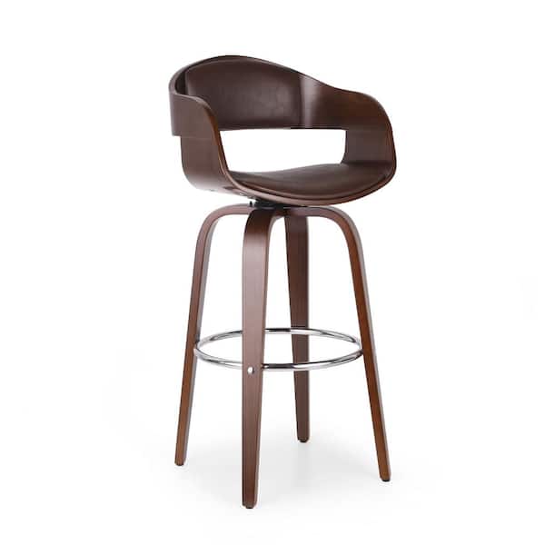 Noble House Lovejoy 41.75 in. Dark Brown and Walnut Swivel Low Back Wood Bar Stool