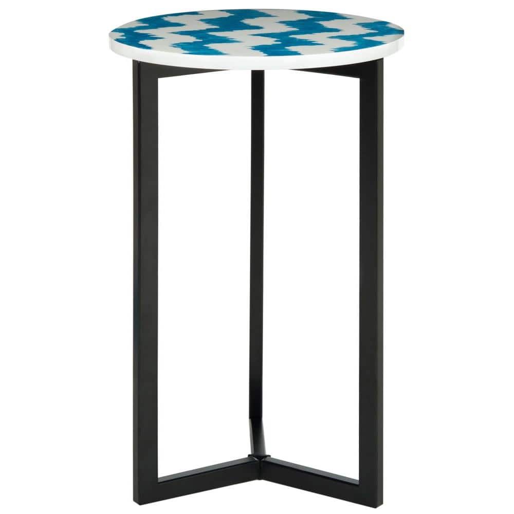 Modern Round Lacquered Metal End Table with Geometric Base
