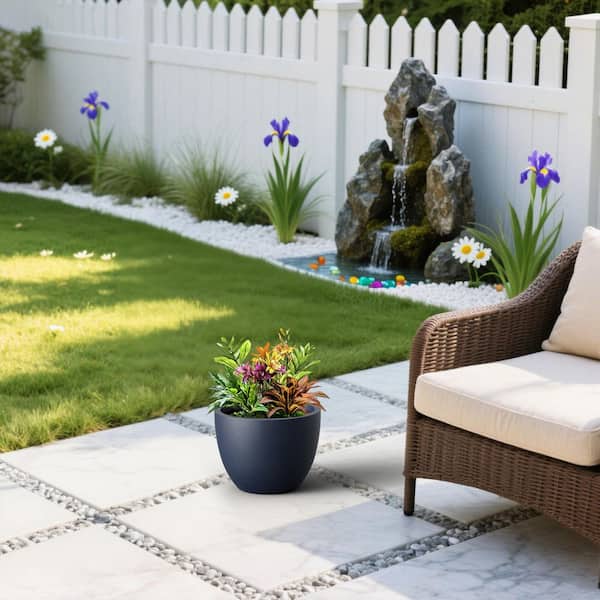 14 in. Medium Navy Blue Concrete Round Planter/ Pot (Upgraded Interior) with Drainage Holes