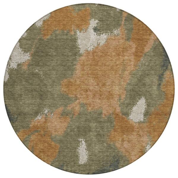 Chantille Machine Washable Indoor/Outdoor Abstract ACN3017 Terracotta 8 ft. x 8 ft. Round Rug