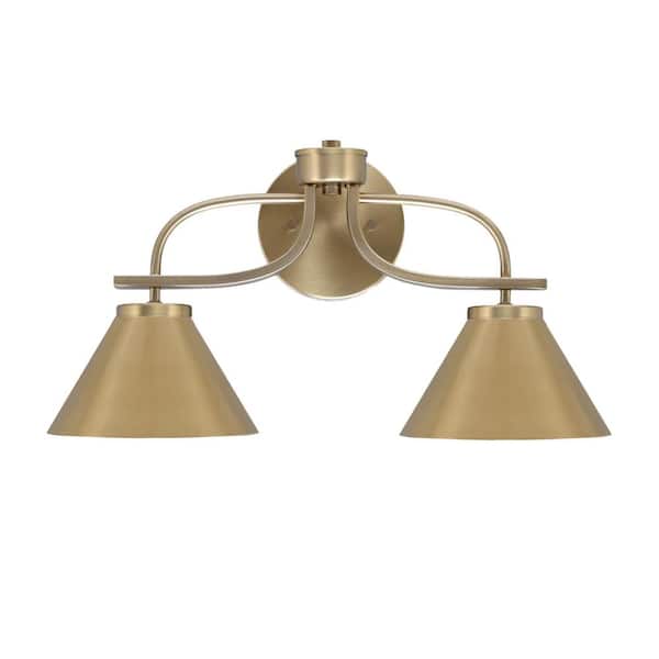 Unbranded Olympia 8.75 in. 2-Light Bath Bar, New Age Brass, New Age Brass Cone Metal Shades Vanity Light