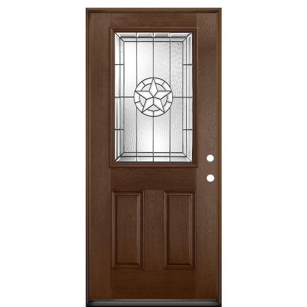Masonite 36 in. x 80 in. Texas Star 1/2 Lite Left Hand Carmel Fir Grain Finished Fiberglass Prehung Front Door No Brickmold