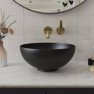 13 in. Symmetry Ceramic Round Bathroom Vessel Sink Art Basin in Black, Faucet and Overflow Not Included