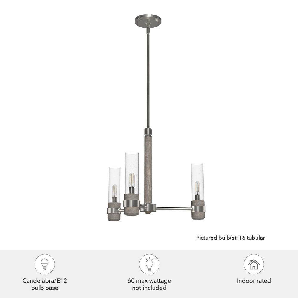 River Mill Rustic-Modern 3-Light Chandelier in Brushed Nickel