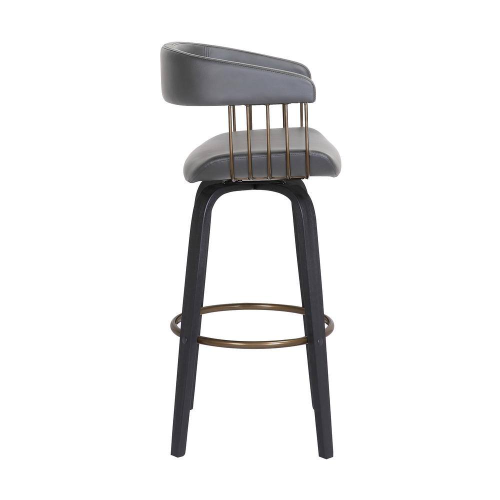 Topanga 26" Swivel Black Wood and Gray Faux Leather Counter Stool