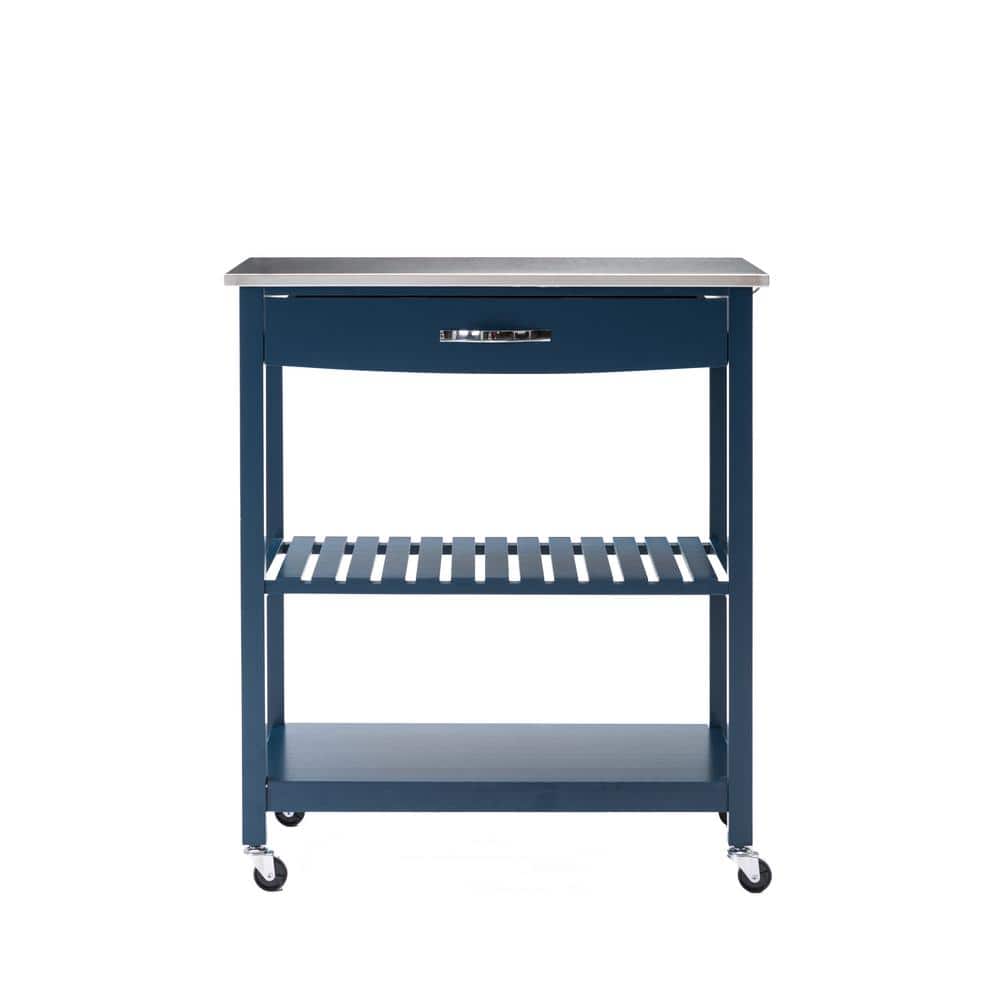 Navy Blue Stainless Steel Top Kitchen Cart with Storage