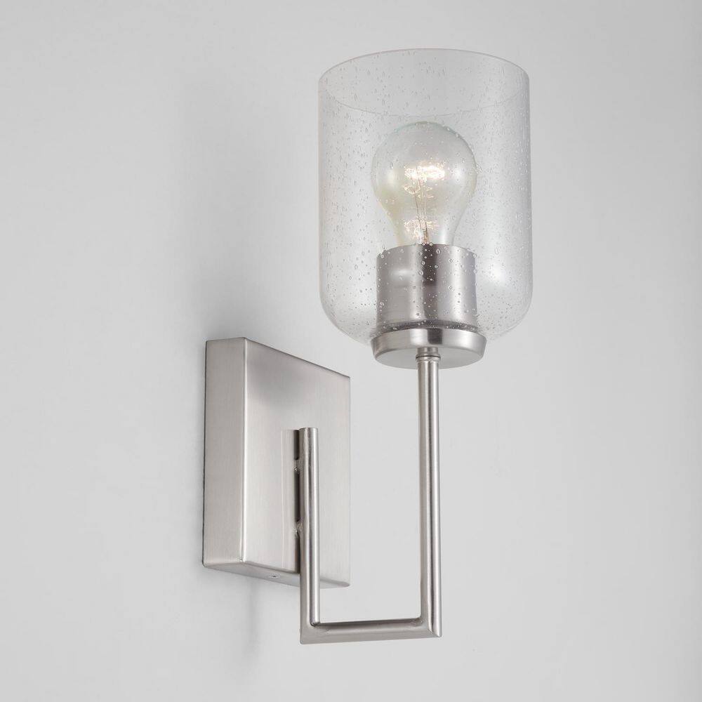 Carter Brushed Nickel Sconce with Clear Seeded Glass Shade