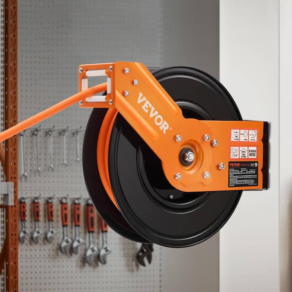 Retractable Air Hose Reel, 3/8 in. x 50 ft. Rubber Air Hose Max 300PSI, Air Compressor Hose Reel Auto-Rewind with 5ft.