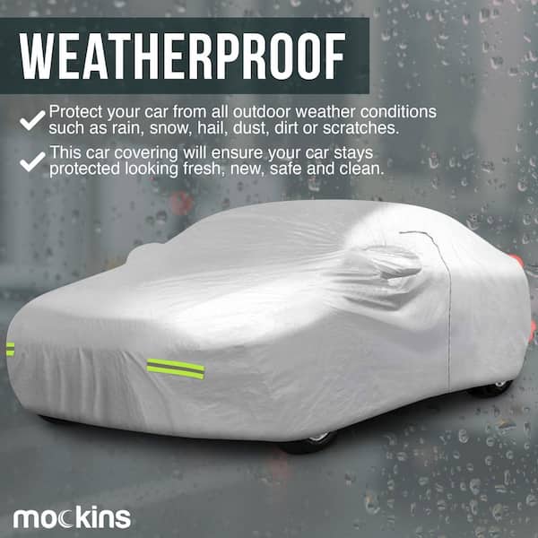 Mockins 190 in. x 75 in. x 60 in. Heavy-Duty Car Cover with Zipper Opening - Breathable and Waterproof 190t POLYESTER, Silver