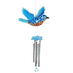 Solar Blue Bird Fluttering Wings Metal Wind Chimes