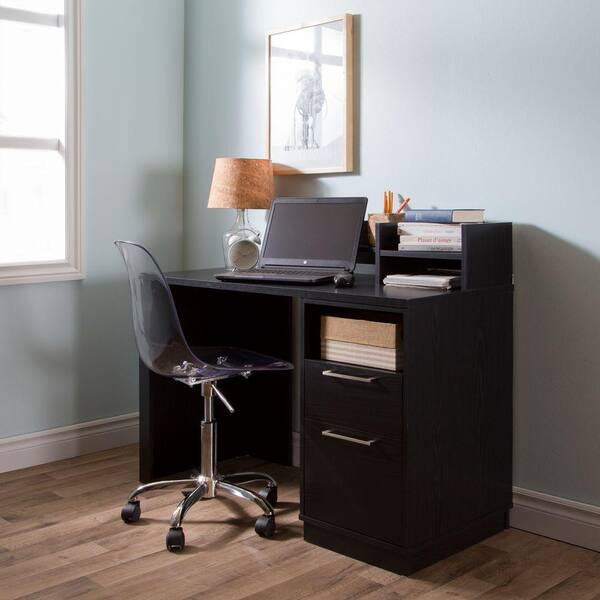 South Shore Academic Straight desk with drawers Desk in Black Oak