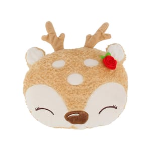 Comet and Cupid Beige White Reindeer Head Shape 14 in. x 18 in. Throw Pillow